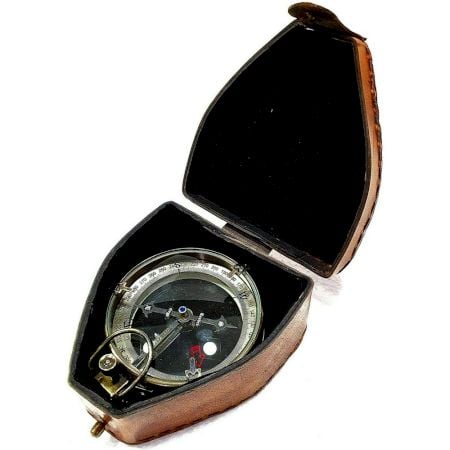 Antique Brass Compass in Leather Case Collectible